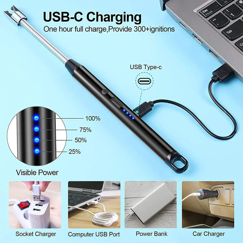 Long Flexible USB Rechargeable Electric Arc Lighter | Windproof Flameless Plasma Lighter for Candles, BBQ, Kitchen & Outdoor