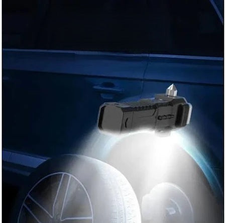 Portable 3W Rechargeable LED Torch Flashlight with Long Beam, Strong Magnet, Hammer, Glass Breaker & Seat Belt Cutter – 4 Modes for Car, Camping & Outdoor