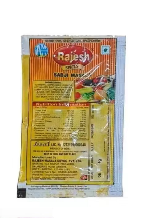 Rajesh Sabzi masala Sabji Masala (3gm x 50) 150 gm. (Set Of 50) Pouch. Turn Dishes in to Extra Ordinary Cuisine