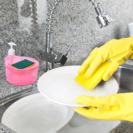 2-in-1 Double Layer Liquid Soap Dispenser with Pump & Sponge | Kitchen & Hotel Use