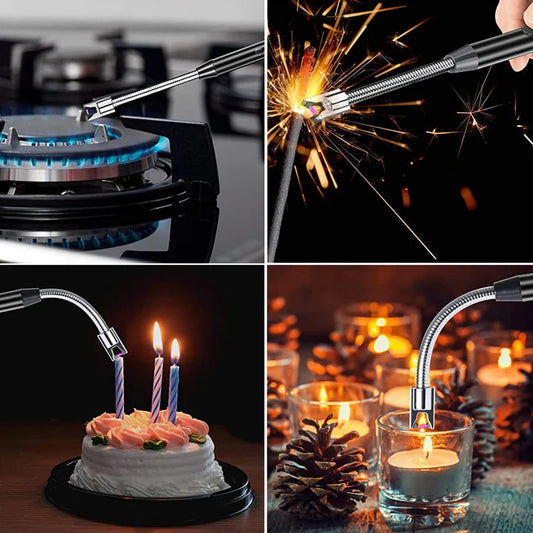 Long Flexible USB Rechargeable Electric Arc Lighter | Windproof Flameless Plasma Lighter for Candles, BBQ, Kitchen & Outdoor