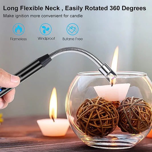 Long Flexible USB Rechargeable Electric Arc Lighter | Windproof Flameless Plasma Lighter for Candles, BBQ, Kitchen & Outdoor