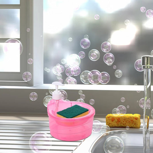 2-in-1 Double Layer Liquid Soap Dispenser with Pump & Sponge | Kitchen & Hotel Use
